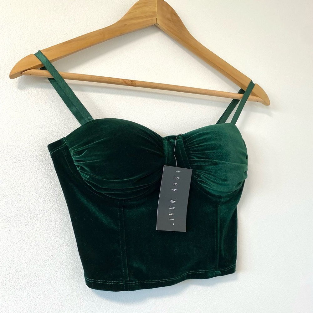 NWT Velvet Corset Bustier Ruched Padded Sexy Going Out Top Emerald Green Small